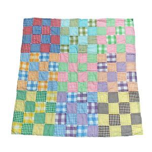 Vintage Patchwork Baby Quilt Handmade 40x39.5” Square Colorful 1970s